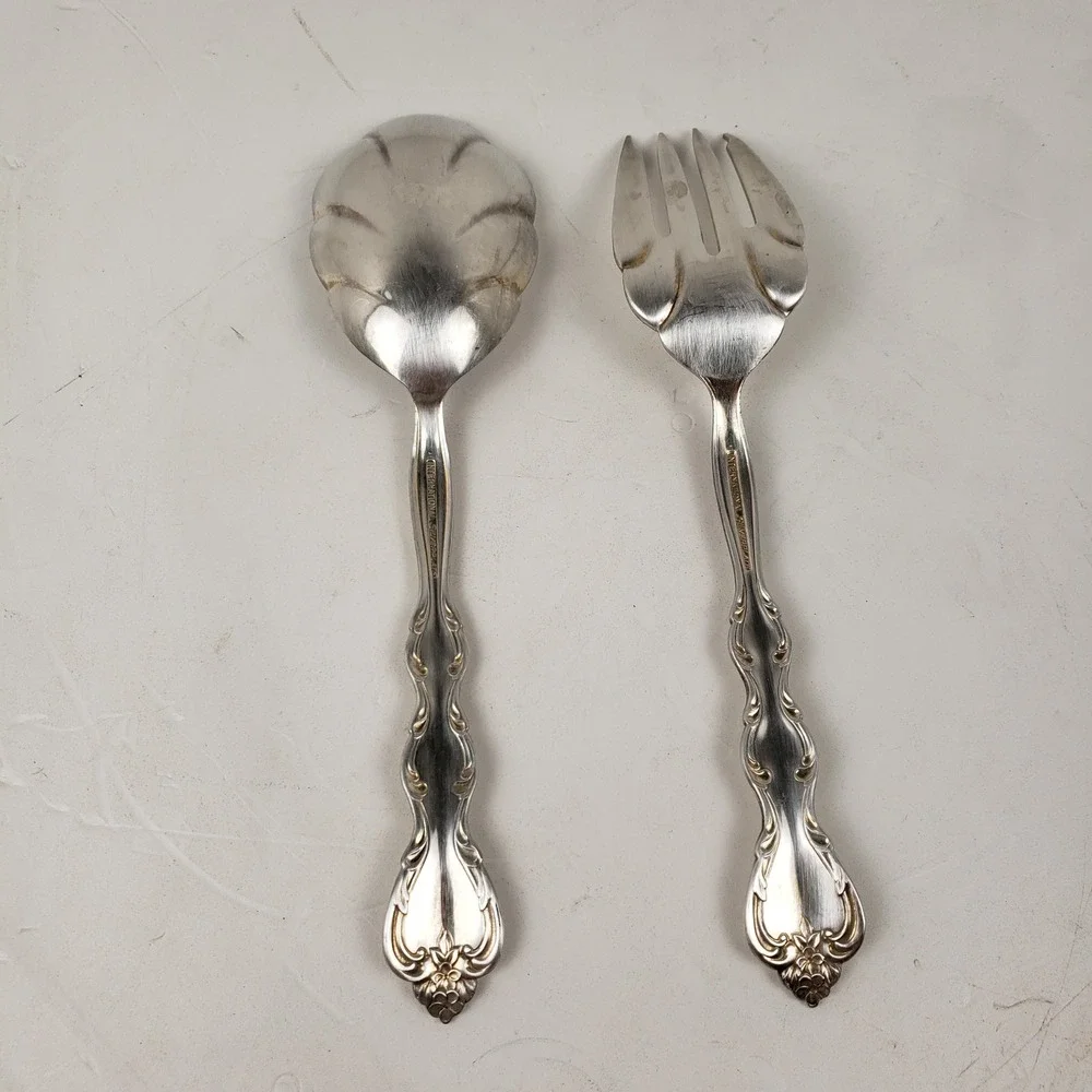 International Silver Silverplate Interlude Salad Serving Set Spoon Fork Vintage‎